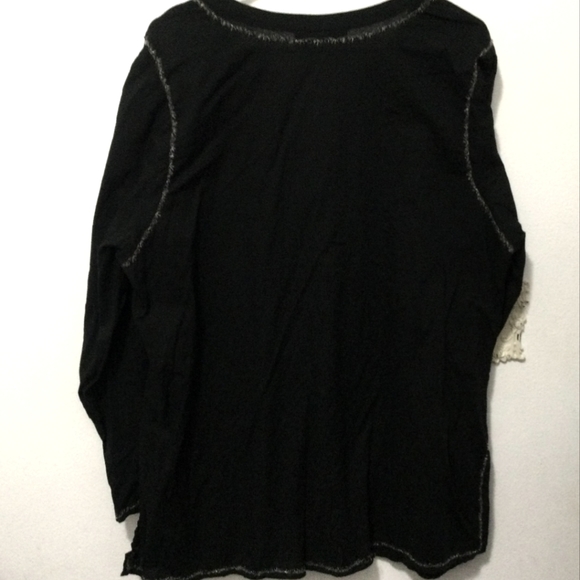 Black Gauze Embroidered Beaded Tunic Lane Bryant Top Venezia Sz 22/24 - Picture 4 of 5